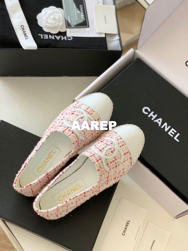Replica Chanel Tweed and Lambskin White Pink Espadrilles G29762 8