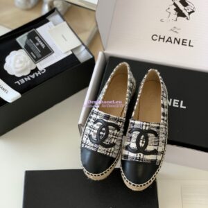 Replica Chanel Tweed and Lambskin Ivory Grey Black Espadrilles G29762 2