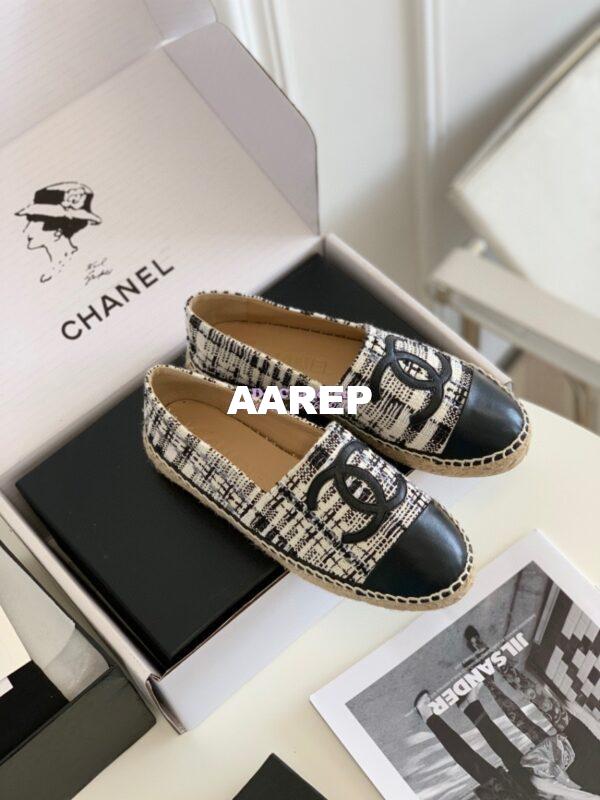 Replica Chanel Tweed and Lambskin Ivory Grey Black Espadrilles G29762 6