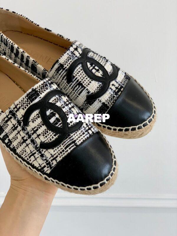 Replica Chanel Tweed and Lambskin Ivory Grey Black Espadrilles G29762 10