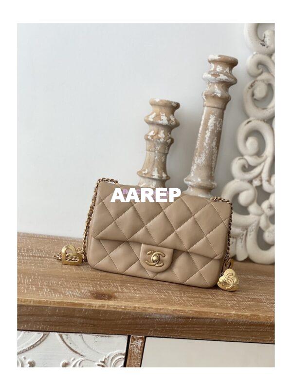 Replica Chanel Mini Flap Bag in Lambskin with Love Charms AS3457 Beige