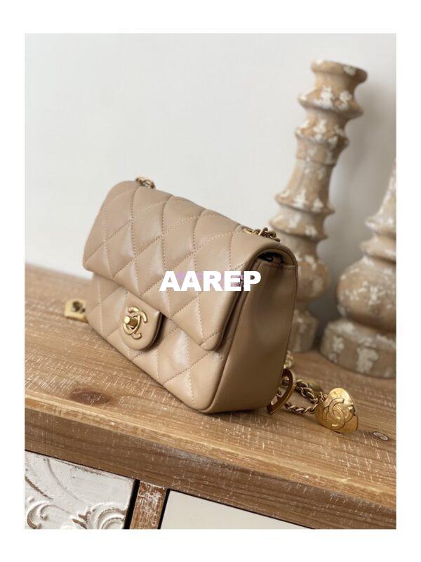 Replica Chanel Mini Flap Bag in Lambskin with Love Charms AS3457 Beige 2
