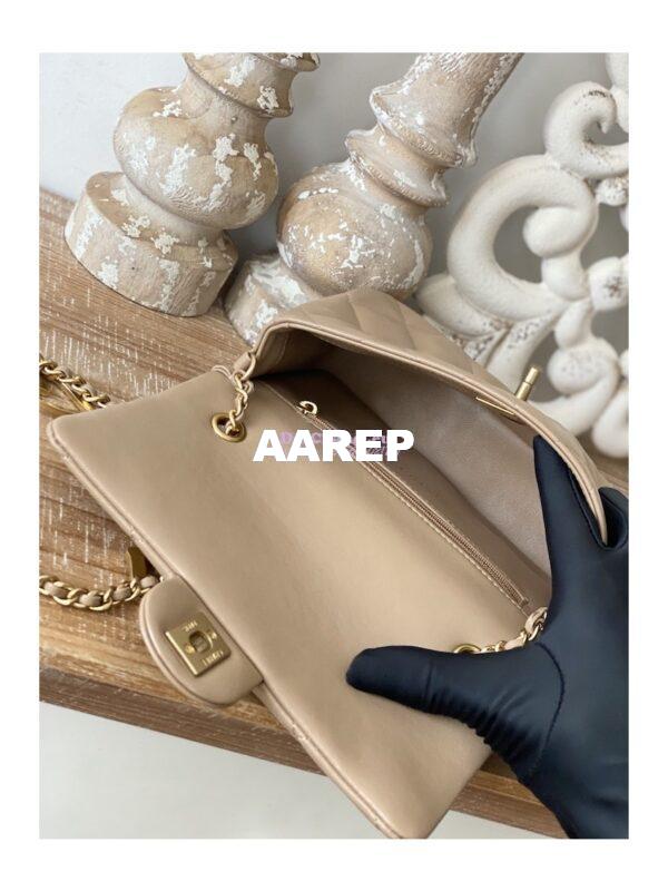 Replica Chanel Mini Flap Bag in Lambskin with Love Charms AS3457 Beige 7