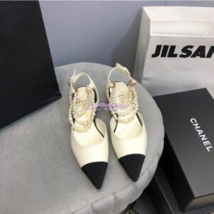 Replica Chanel Lambskin Slingback with Pearls G37534 Ivory 2
