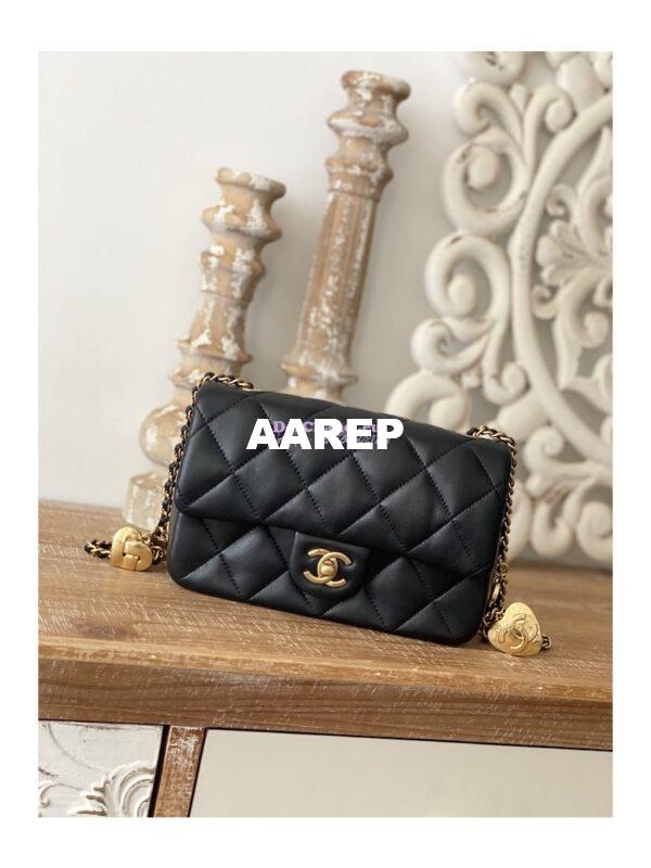 Replica Chanel Mini Flap Bag in Lambskin with Love Charms AS3457 Black