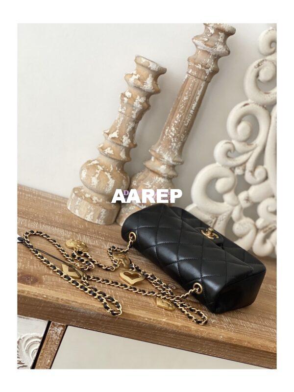 Replica Chanel Mini Flap Bag in Lambskin with Love Charms AS3457 Black 2