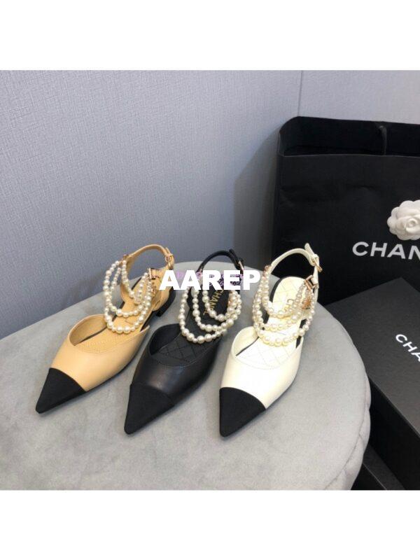 Replica Chanel Lambskin Slingback with Pearls G37534 Black