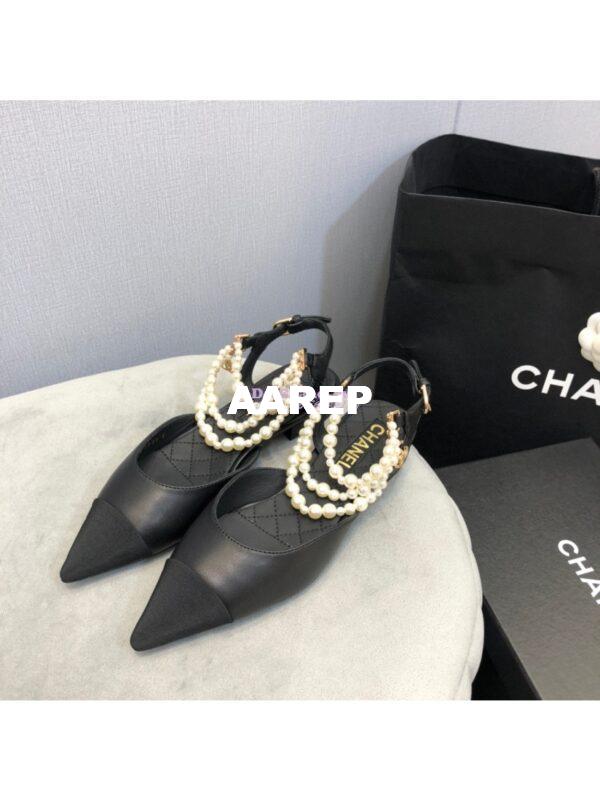 Replica Chanel Lambskin Slingback with Pearls G37534 Black 2