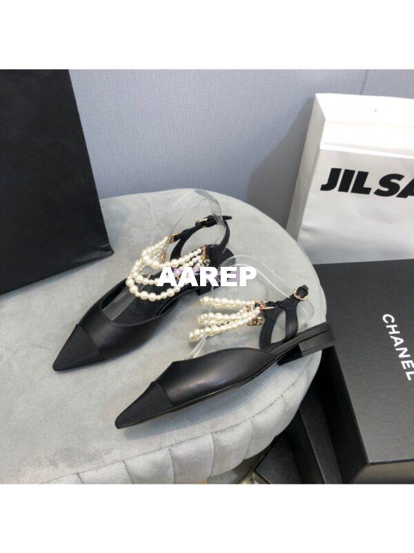 Replica Chanel Lambskin Slingback with Pearls G37534 Black 4