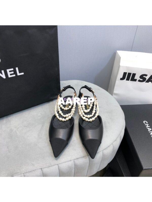 Replica Chanel Lambskin Slingback with Pearls G37534 Black 6