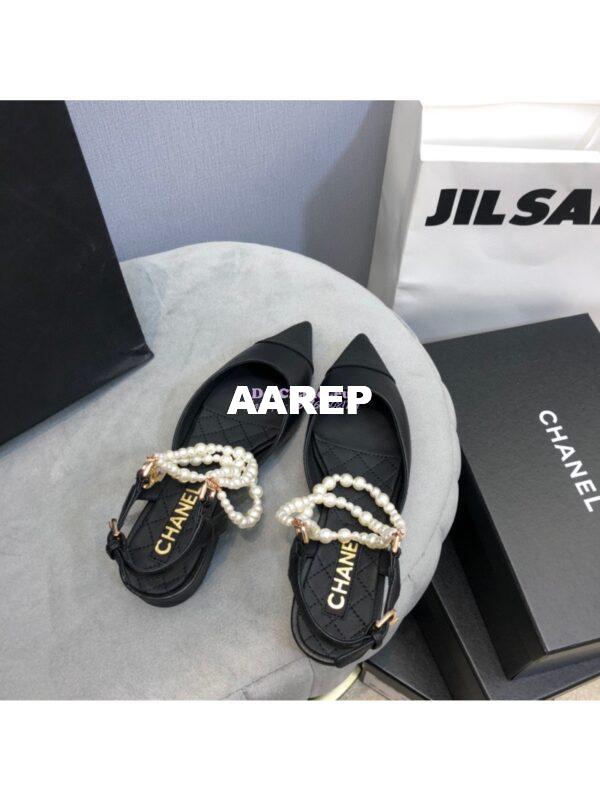 Replica Chanel Lambskin Slingback with Pearls G37534 Black 7