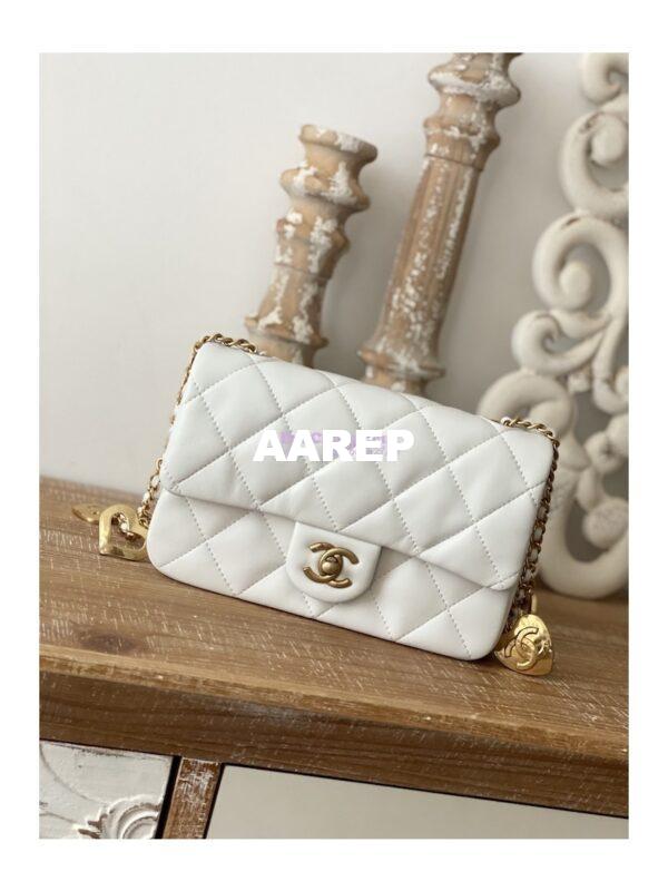 Replica Chanel Mini Flap Bag in Lambskin with Love Charms AS3457 White 3