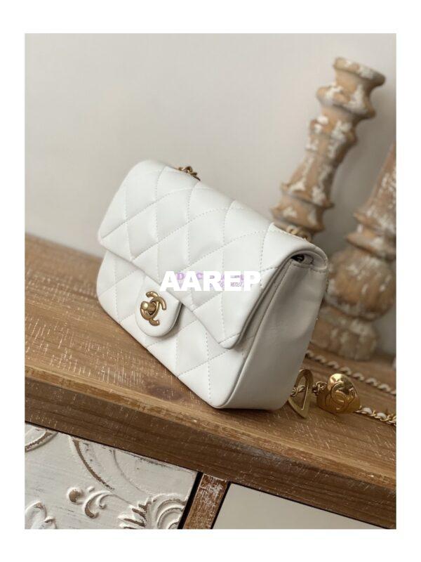 Replica Chanel Mini Flap Bag in Lambskin with Love Charms AS3457 White 4