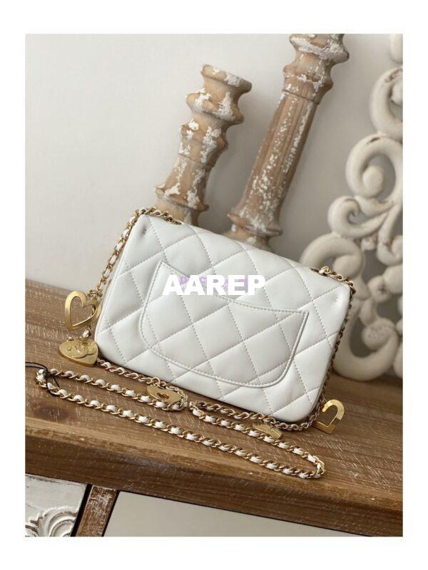 Replica Chanel Mini Flap Bag in Lambskin with Love Charms AS3457 White 10