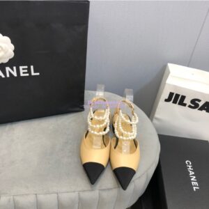 Replica Chanel Lambskin Slingback with Pearls G37534 Beige 2