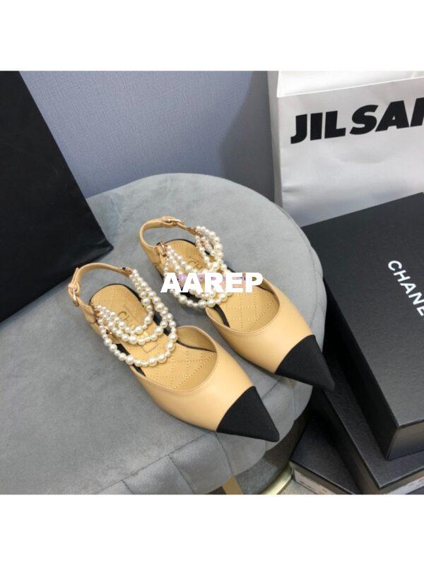 Replica Chanel Lambskin Slingback with Pearls G37534 Beige 6