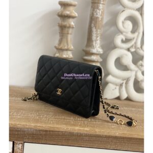 Replica Chanel Lambskin Wallet On Chain WOC AP3035 Black