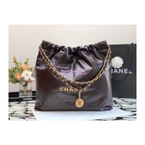 Replica Chanel 22 Handbag Shiny Calfskin & Gold Metal AS3260 AS3261 Dark Brown
