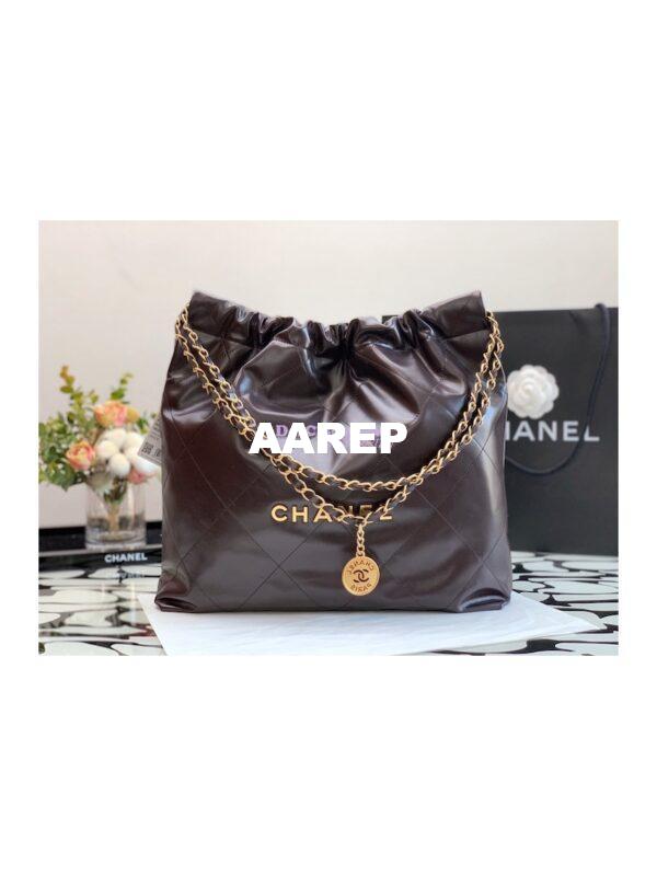Replica Chanel 22 Handbag Shiny Calfskin & Gold Metal AS3260 AS3261 Dark Brown