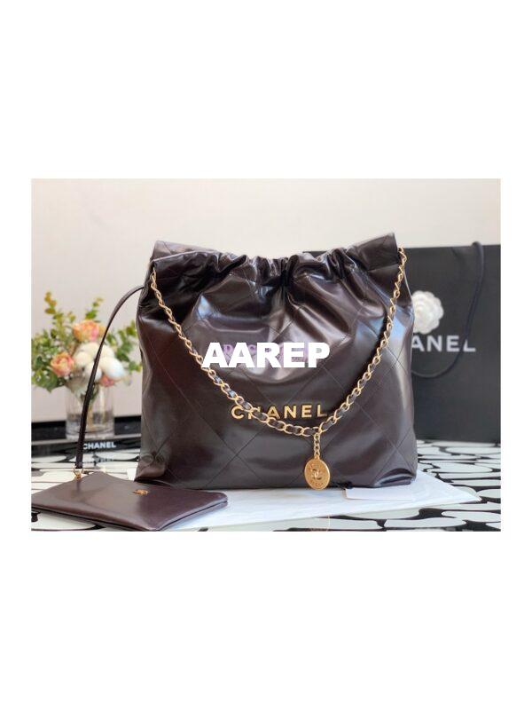 Replica Chanel 22 Handbag Shiny Calfskin & Gold Metal AS3260 AS3261 Dark Brown 2