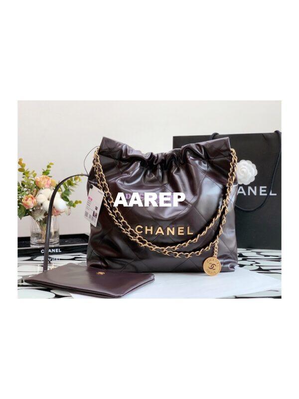 Replica Chanel 22 Handbag Shiny Calfskin & Gold Metal AS3260 AS3261 Dark Brown 9