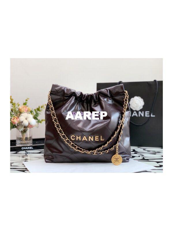 Replica Chanel 22 Handbag Shiny Calfskin & Gold Metal AS3260 AS3261 Dark Brown 10