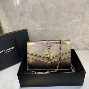 Replica Saint Laurent YSL Sulpice Chain Wallet In Smooth Leather 554763 Metallic Gold