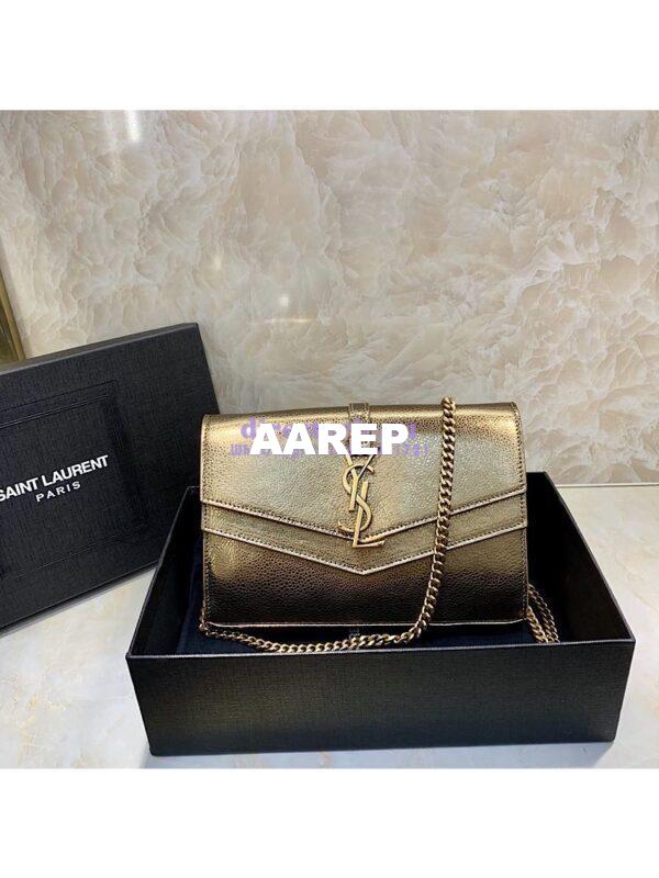 Replica Saint Laurent YSL Sulpice Chain Wallet In Smooth Leather 554763 Metallic Gold 3