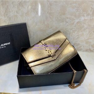 Replica Saint Laurent YSL Sulpice Chain Wallet In Smooth Leather 554763 Metallic Gold 2