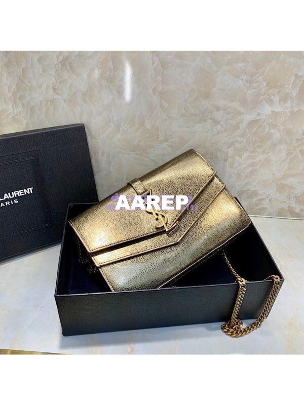 Replica Saint Laurent YSL Sulpice Chain Wallet In Smooth Leather 554763 Metallic Gold 4