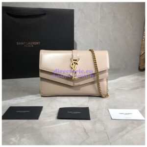 Replica Saint Laurent YSL Sulpice Chain Wallet In Smooth Leather 554763 Beige