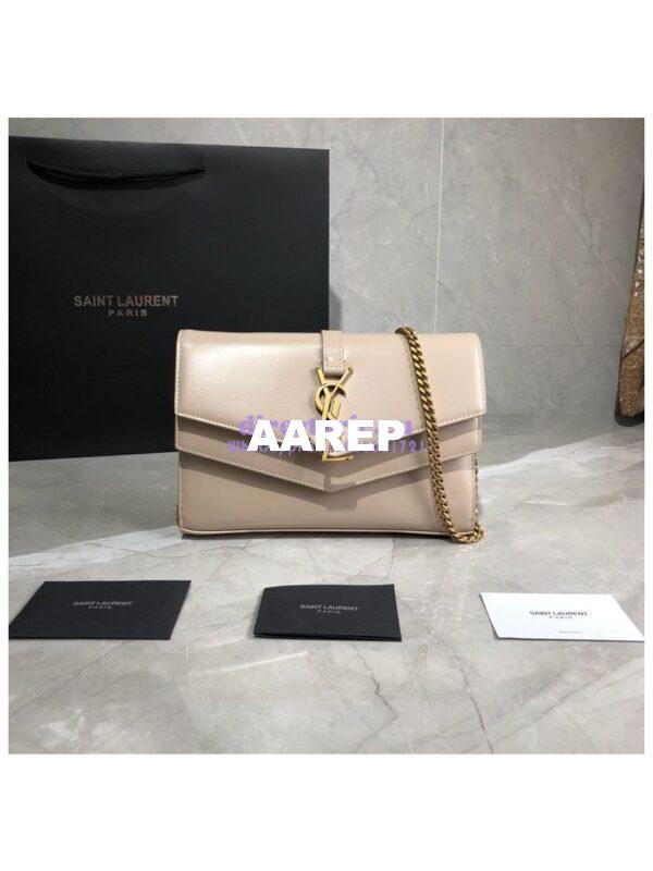 Replica Saint Laurent YSL Sulpice Chain Wallet In Smooth Leather 554763 Beige 3