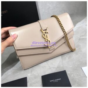 Replica Saint Laurent YSL Sulpice Chain Wallet In Smooth Leather 554763 Beige 2