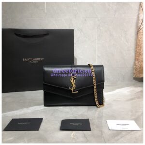 Replica Saint Laurent YSL Sulpice Chain Wallet In Smooth Leather 554763 Black