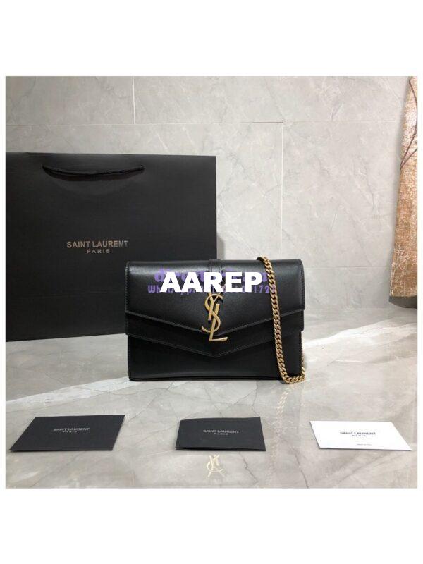 Replica Saint Laurent YSL Sulpice Chain Wallet In Smooth Leather 554763 Black 3
