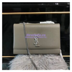 Replica YSL Saint Laurent Large Kate Chain Bag In Grey Grain De Poudre Textured Leather Silver Hardware
