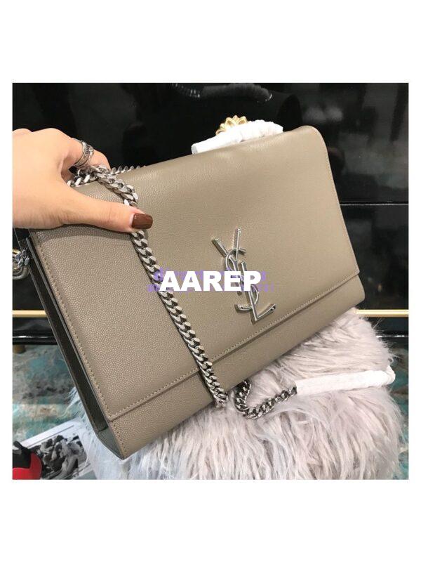 Replica YSL Saint Laurent Large Kate Chain Bag In Grey Grain De Poudre Textured Leather Silver Hardware 2