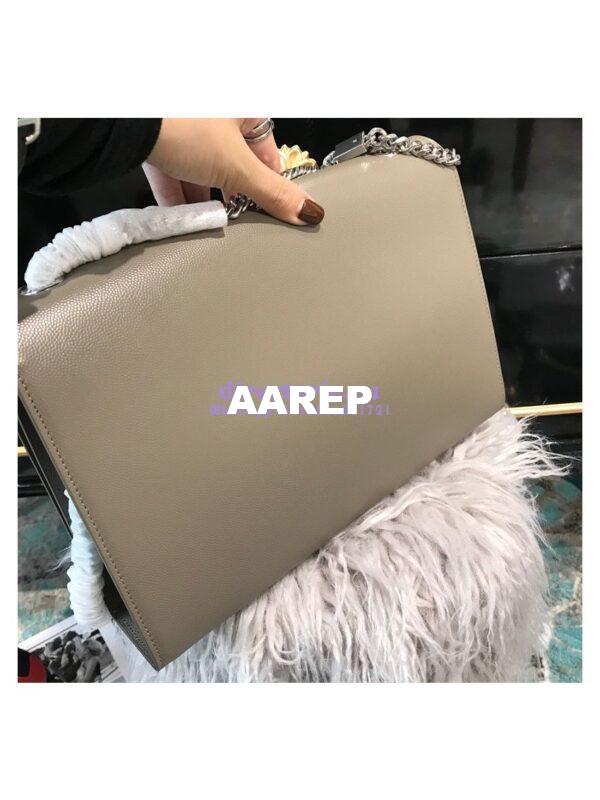 Replica YSL Saint Laurent Large Kate Chain Bag In Grey Grain De Poudre Textured Leather Silver Hardware 3