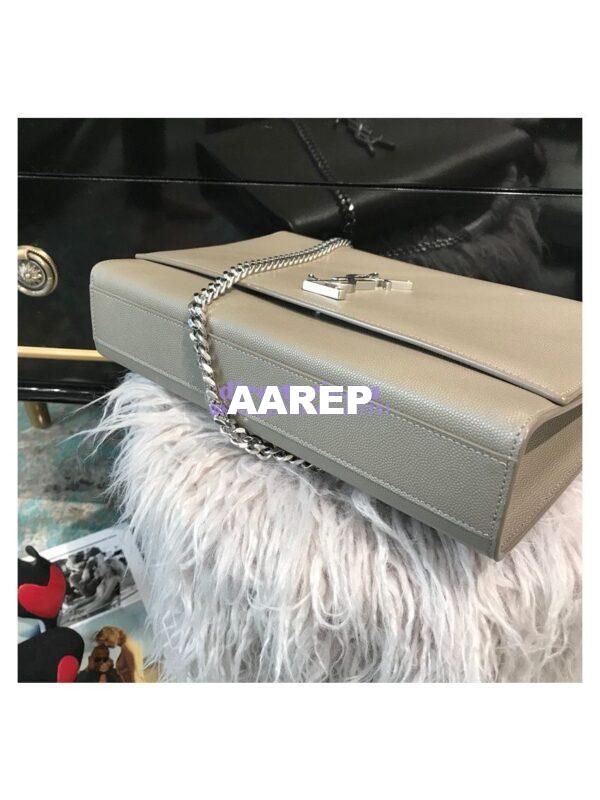 Replica YSL Saint Laurent Large Kate Chain Bag In Grey Grain De Poudre Textured Leather Silver Hardware 5