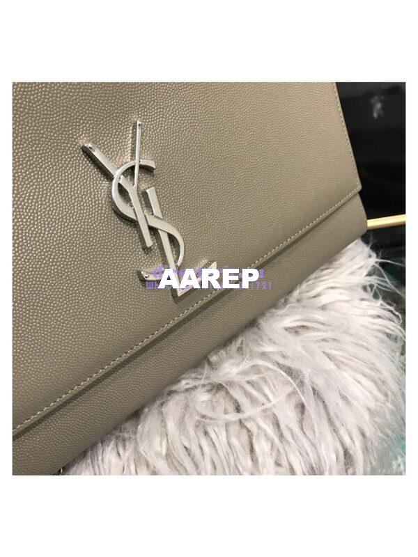 Replica YSL Saint Laurent Large Kate Chain Bag In Grey Grain De Poudre Textured Leather Silver Hardware 6