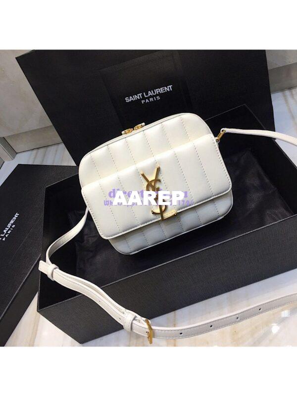 Replica Saint Laurent YSL Vicky Camera Bag In Quilted Lambskin 555052 White 3