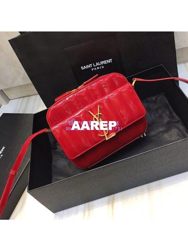 Replica Saint Laurent YSL Vicky Camera Bag In Quilted Patent Leather 555052 Red 3