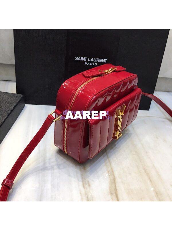 Replica Saint Laurent YSL Vicky Camera Bag In Quilted Patent Leather 555052 Red 4