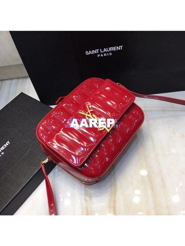Replica Saint Laurent YSL Vicky Camera Bag In Quilted Patent Leather 555052 Red 5