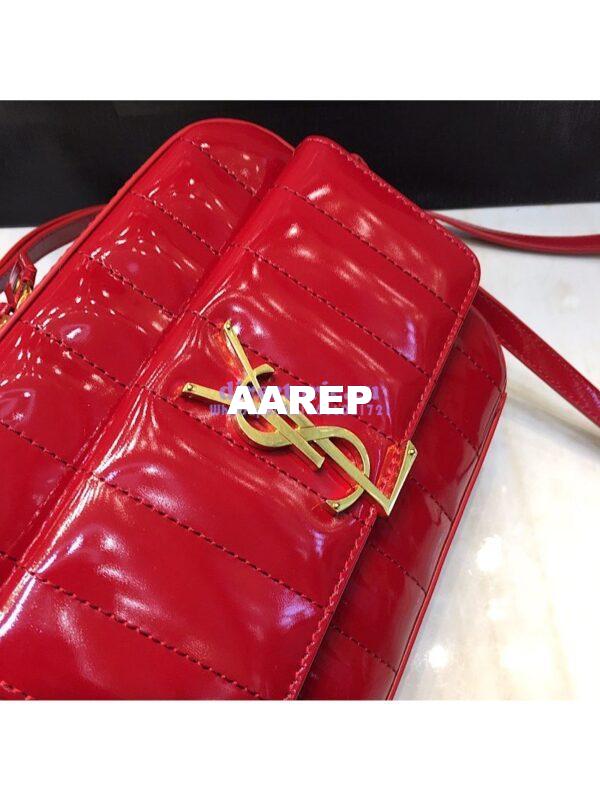 Replica Saint Laurent YSL Vicky Camera Bag In Quilted Patent Leather 555052 Red 6