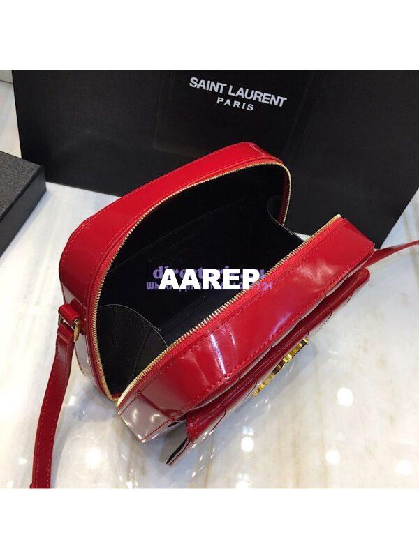 Replica Saint Laurent YSL Vicky Camera Bag In Quilted Patent Leather 555052 Red 8