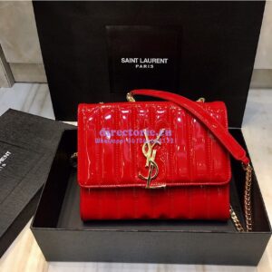 Replica Saint Laurent YSL Vicky Chain Wallet In Quilted Patent Leather 554125 Red