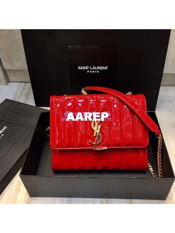 Replica Saint Laurent YSL Vicky Chain Wallet In Quilted Patent Leather 554125 Red 3