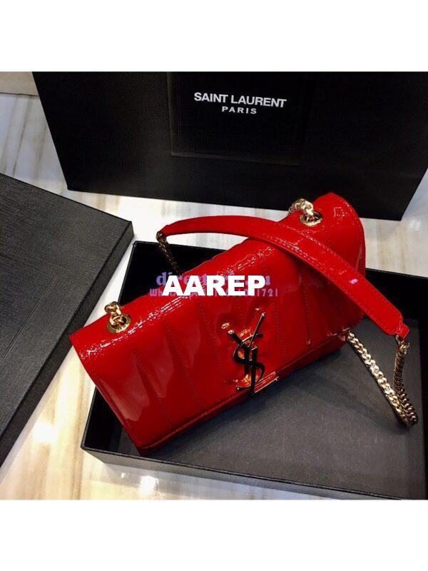 Replica Saint Laurent YSL Vicky Chain Wallet In Quilted Patent Leather 554125 Red 4