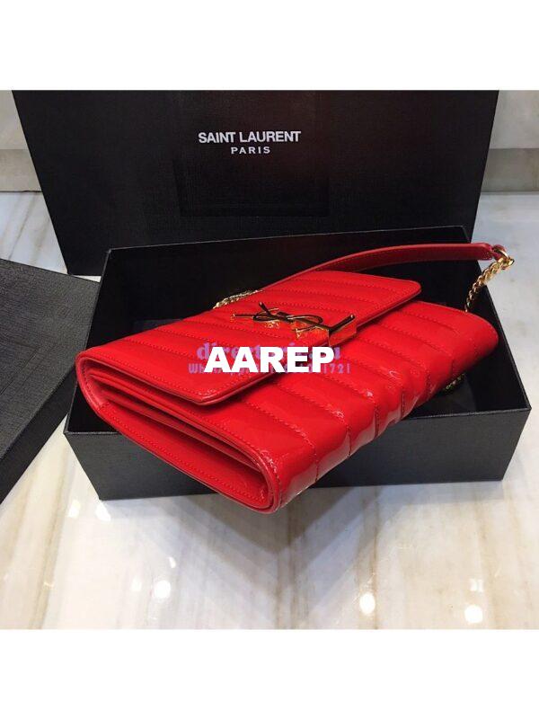 Replica Saint Laurent YSL Vicky Chain Wallet In Quilted Patent Leather 554125 Red 5